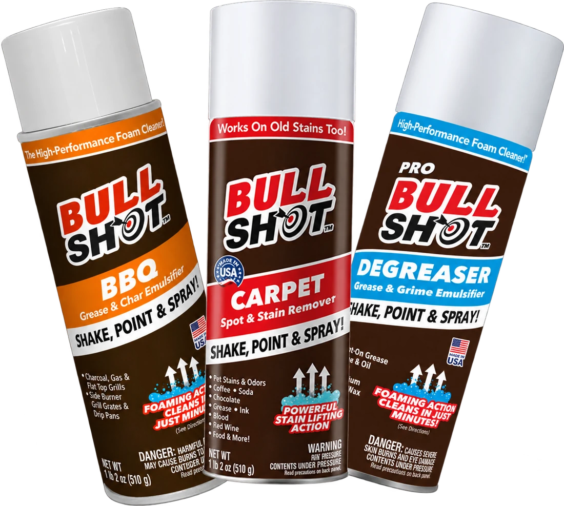 The Bull Shot cleaning family: BBQ, Carpet and Degreaser