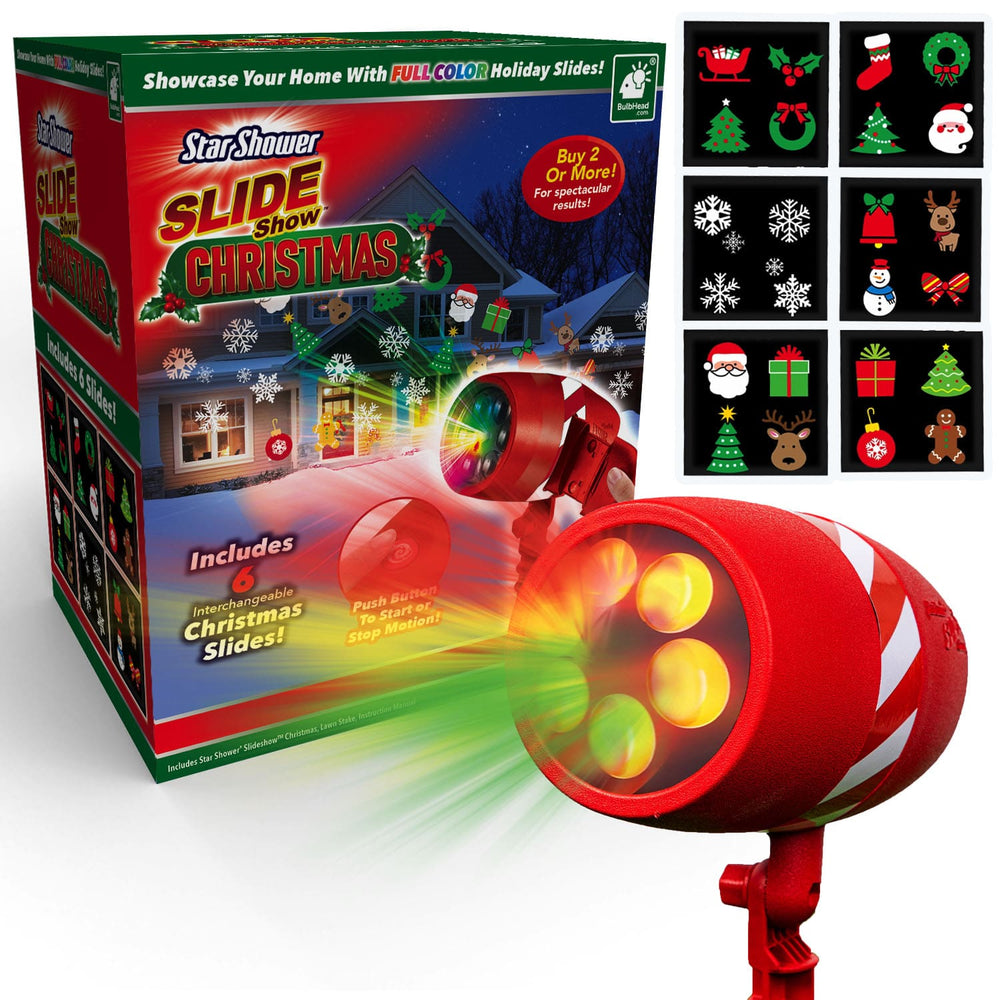 Star Shower Slide Show Christmas red LED projector, retail packaging and six interchangeable Christmas slides